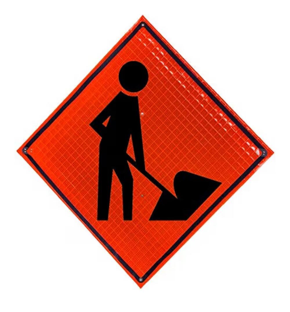 NEW 36" Reflective Fluorescent Orange Roll-Up Warning Sign. (WORKER SYMBOL)